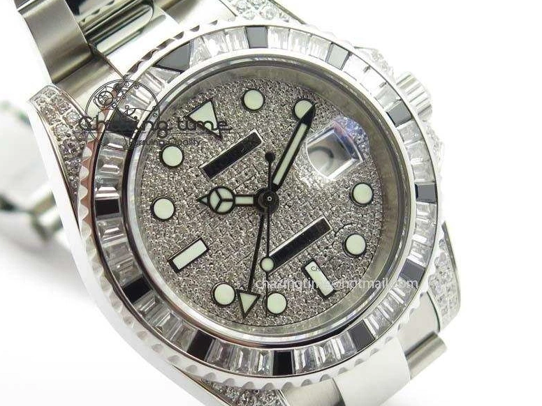 0524 Soft GMT-Master II 116759 SS Bp-Maker Black Ruby Crystal Diamond Dial On SS Bracelet A 3766
